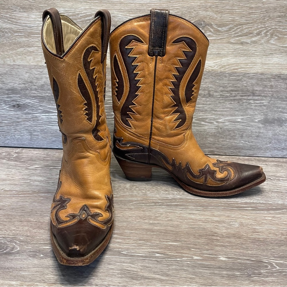 Corral 2832 Western Brown Tan Leather Inlay Snip Toe Cowboy Boots Size 8M